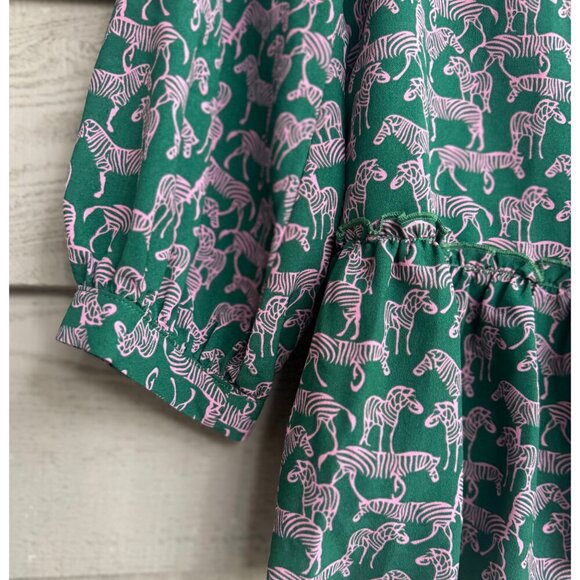 Joy Joy Blouse XS--Green & Pink Zebra Print Peplum Ruffle Long Sleeve Top - Picture 6 of 7